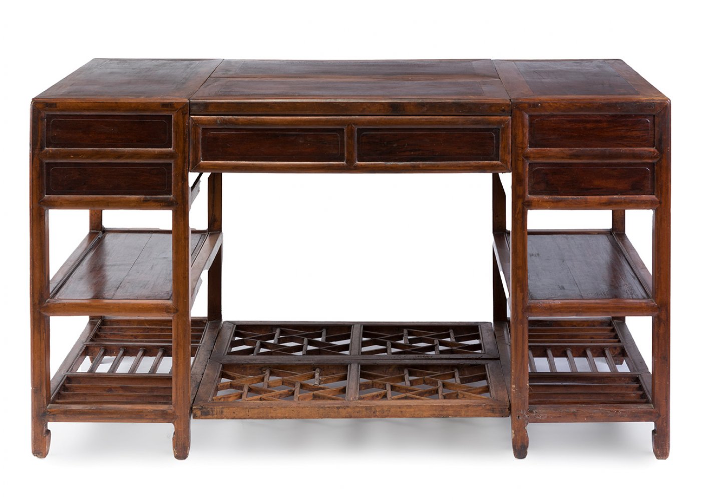 Writing table. China, Qing Dynasty, 19th century.Teak and mahogany.Signed on the back of one - Image 2 of 7
