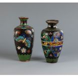Two vases. Japan, Edo period, 19th century.Bronze and cloisonné enamels.With signs of use, damage