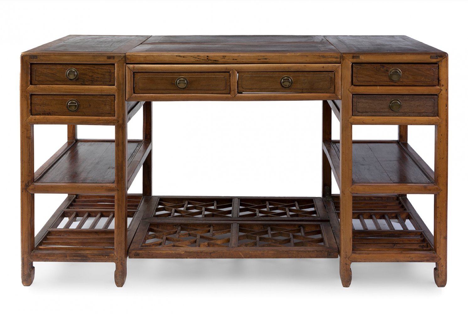 Writing table. China, Qing Dynasty, 19th century.Teak and mahogany.Signed on the back of one - Image 3 of 7