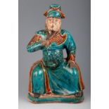 Warrior figure. China, Ming Dynasty, 17th century.Enamelled stoneware.Measurements: 27 x 16 x 8