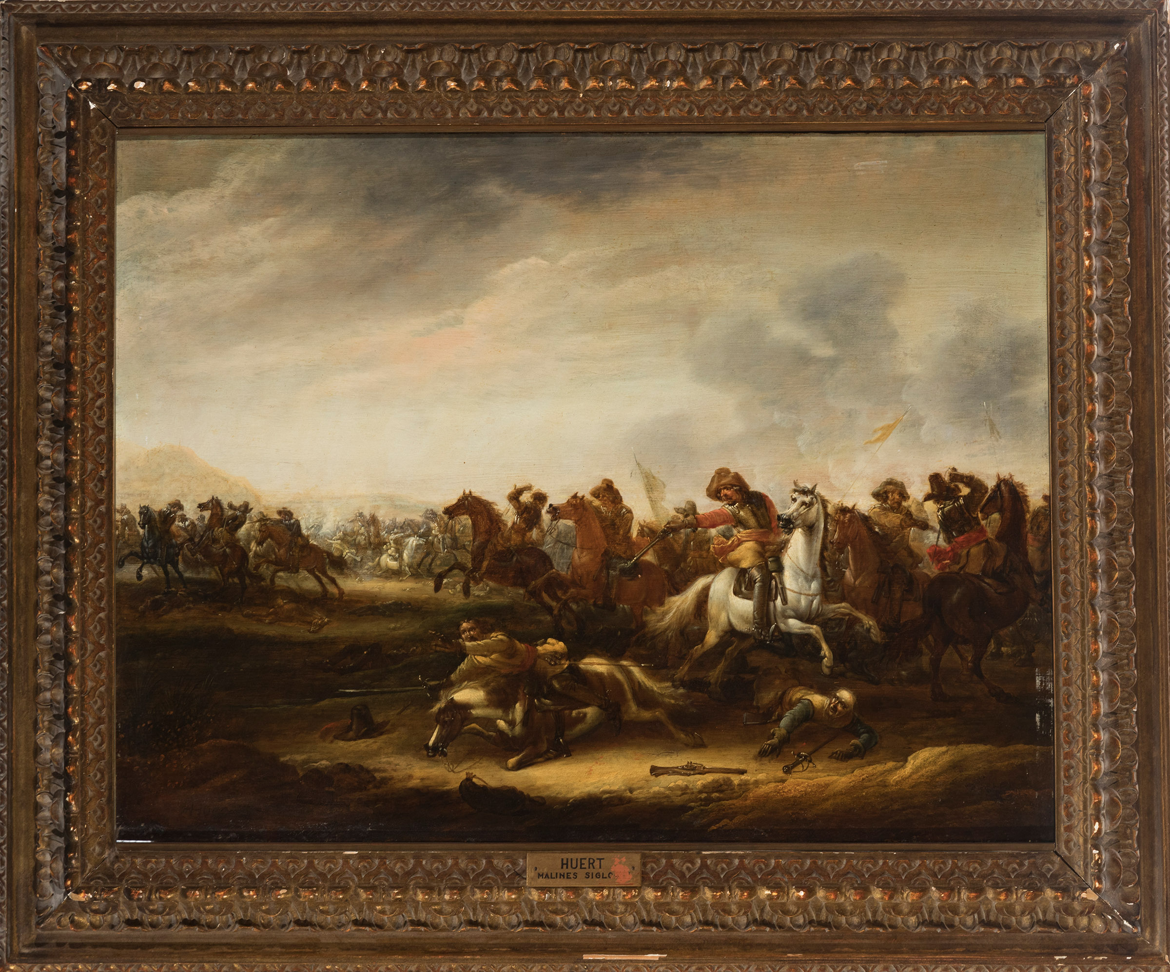 Dutch or Flemish school; late 18th century."Battle".Oil on oak panel.It has restorations.It has an - Image 5 of 6