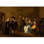 FRANÇOIS VERWITT (ca. 1623, Rotterdam - 1691)."Gallant Scene in an Interior.Oil on panel.Signed.With