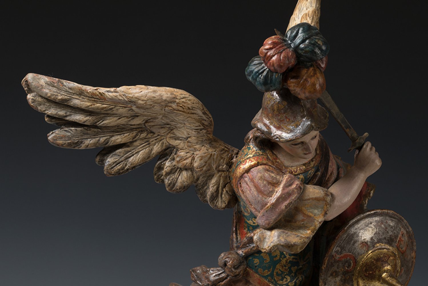 Spanish master; circa 1700."Saint Michael the Archangel".Carved and polychromed wood.Slight lack - Image 6 of 7
