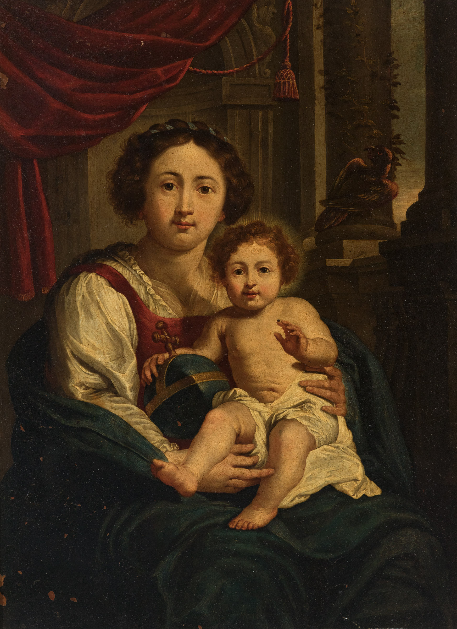 Flemish school; 17th century."Virgin and Child".Oil on copper.It conserves a period frame.