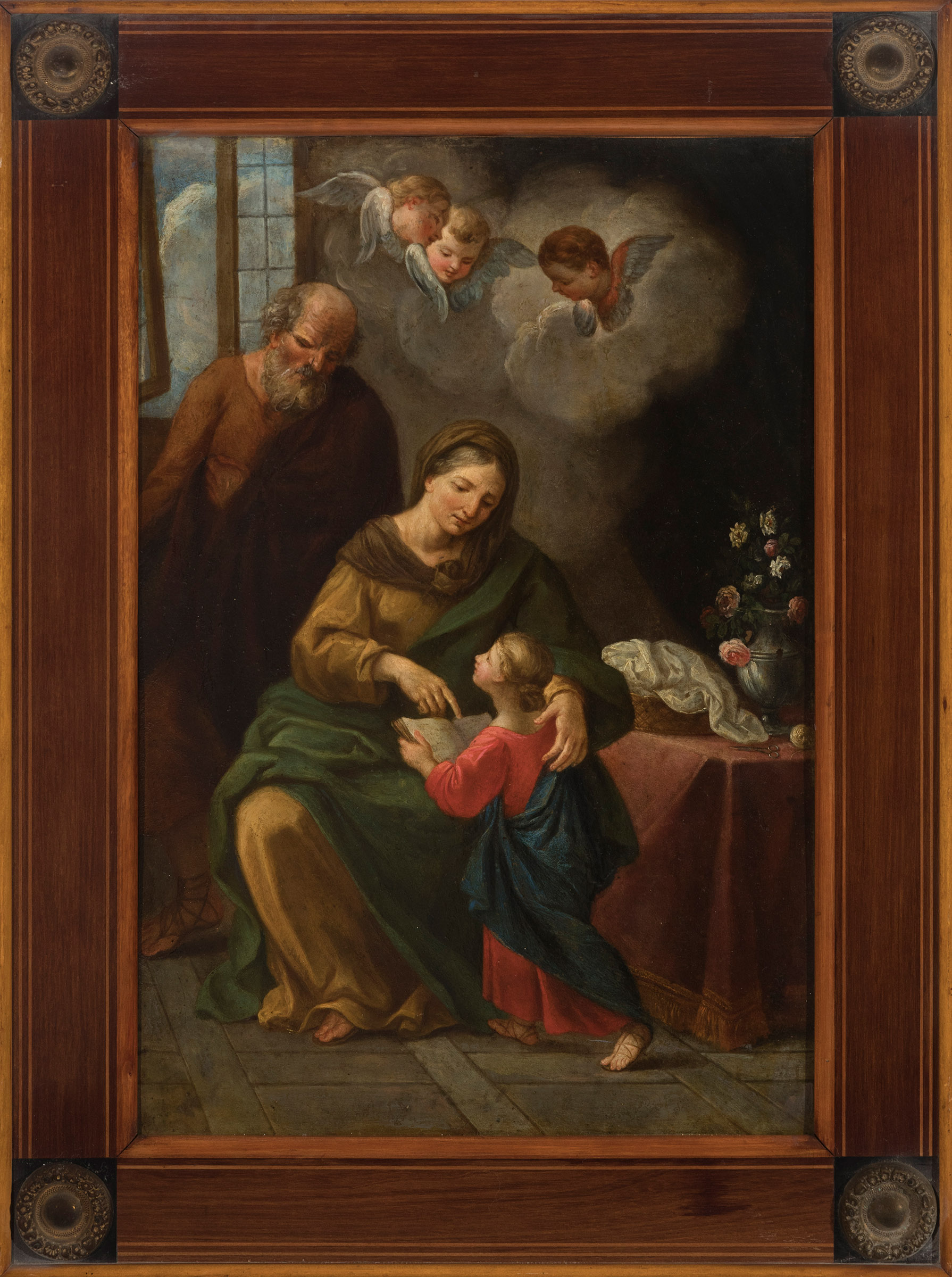 Spanish school, late 18th century."The Education of the Virgin".Oil on copper.It conserves an empire - Image 4 of 5