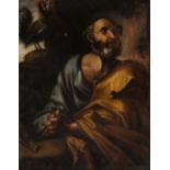 17th century Spanish school."Saint Peter penitent".Oil on canvas of the period.Period frame.It