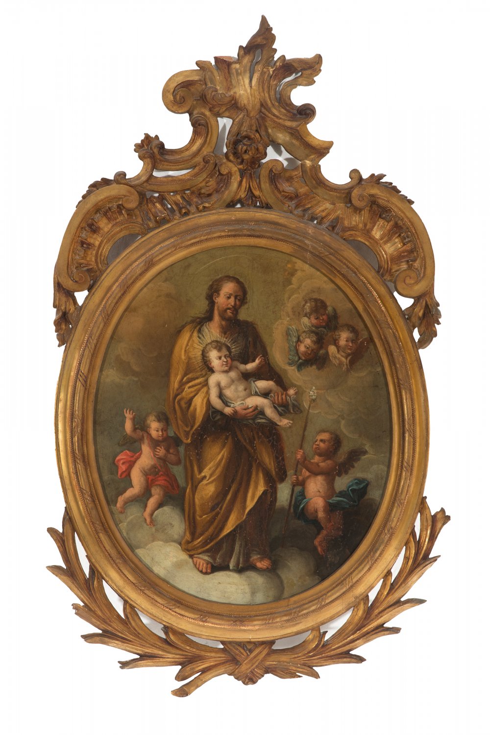 Spanish school; second half of the 18th century."Saint Joseph with Child".Oil on canvas.The original