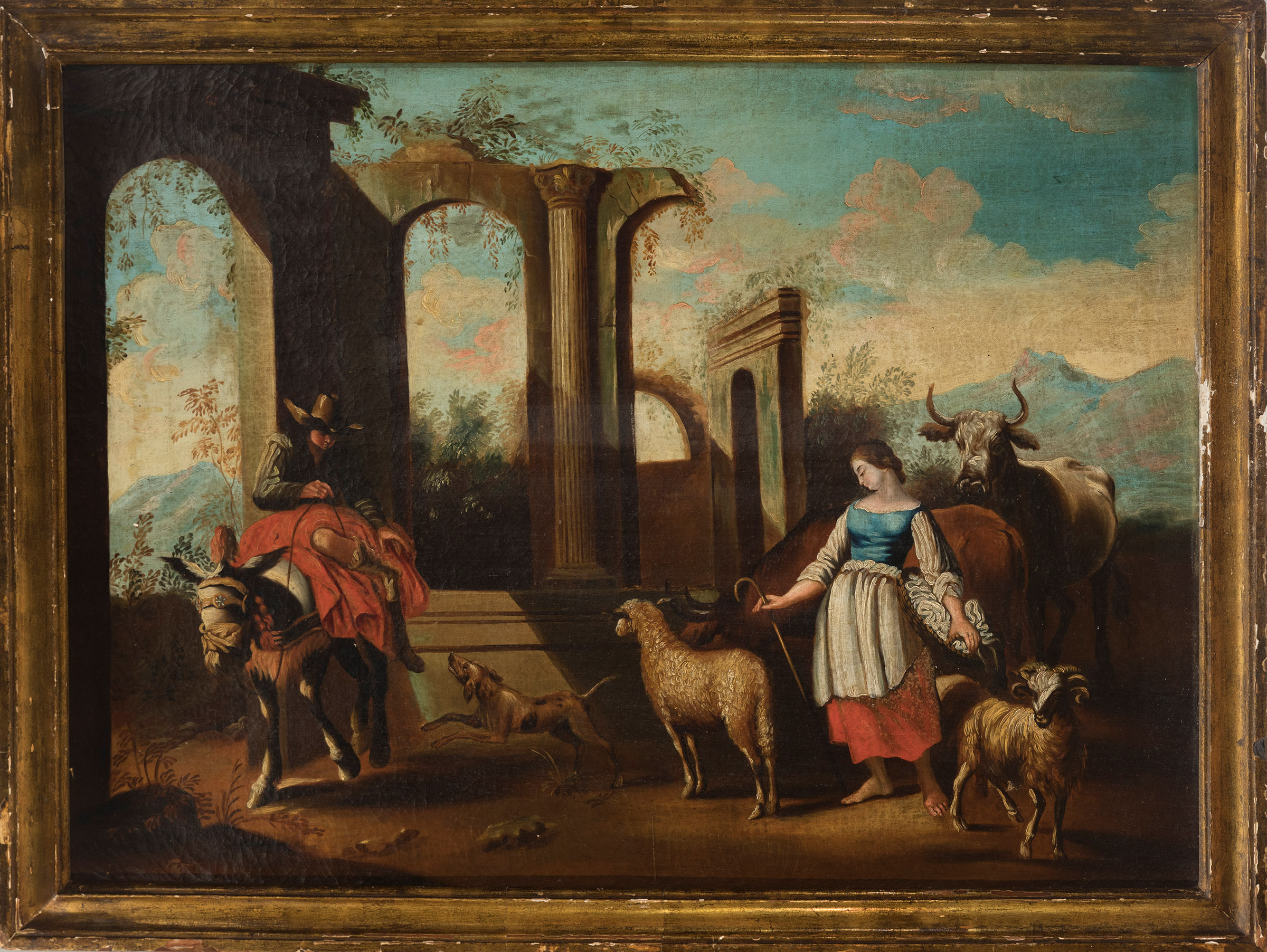 Majorcan school; 18th century."Pastoral scene".Oil on canvas.Retains original canvas.It has a period - Image 3 of 4