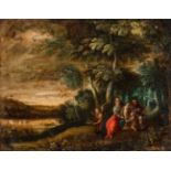 Flemish school of the mid-17th century."Holy Family with Saint John the Baptist".Oil on copper.