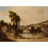 Dutch school, late 18th century, early 19th century."Landscape.Oil on canvas.Re-drawn in the 19th