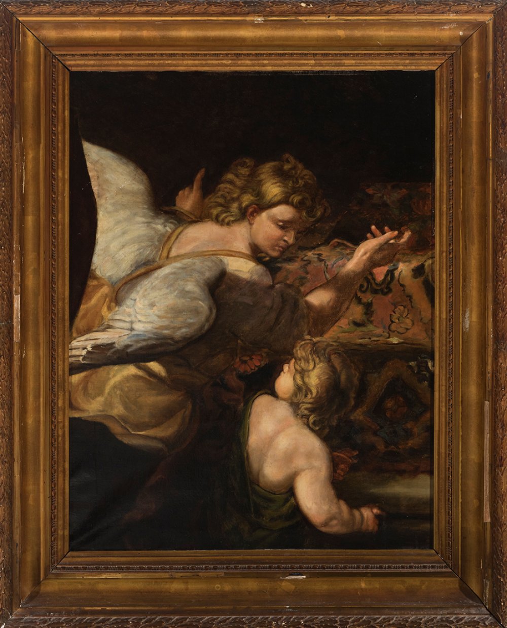 Spanish or Flemish school; 19th century."Guardian Angel".Oil on canvas.It has a 19th century frame. - Image 3 of 3