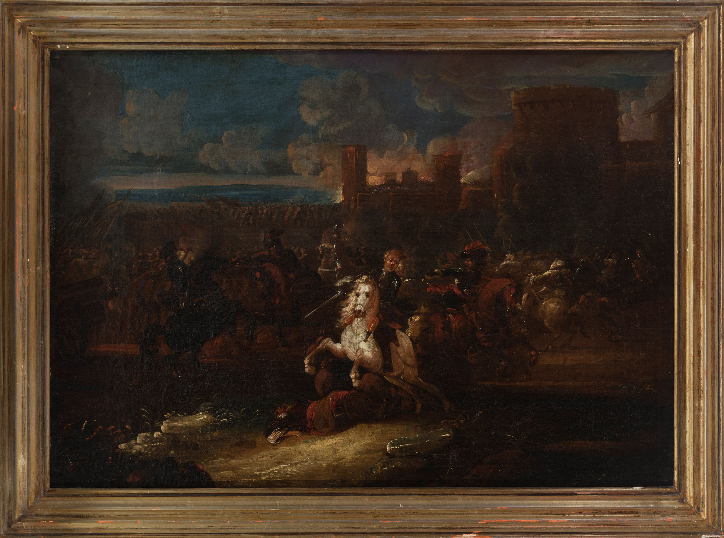 Italian school; late 17th century. "Battle".Oil on canvas. Antique re-colouring. It presents - Image 3 of 4