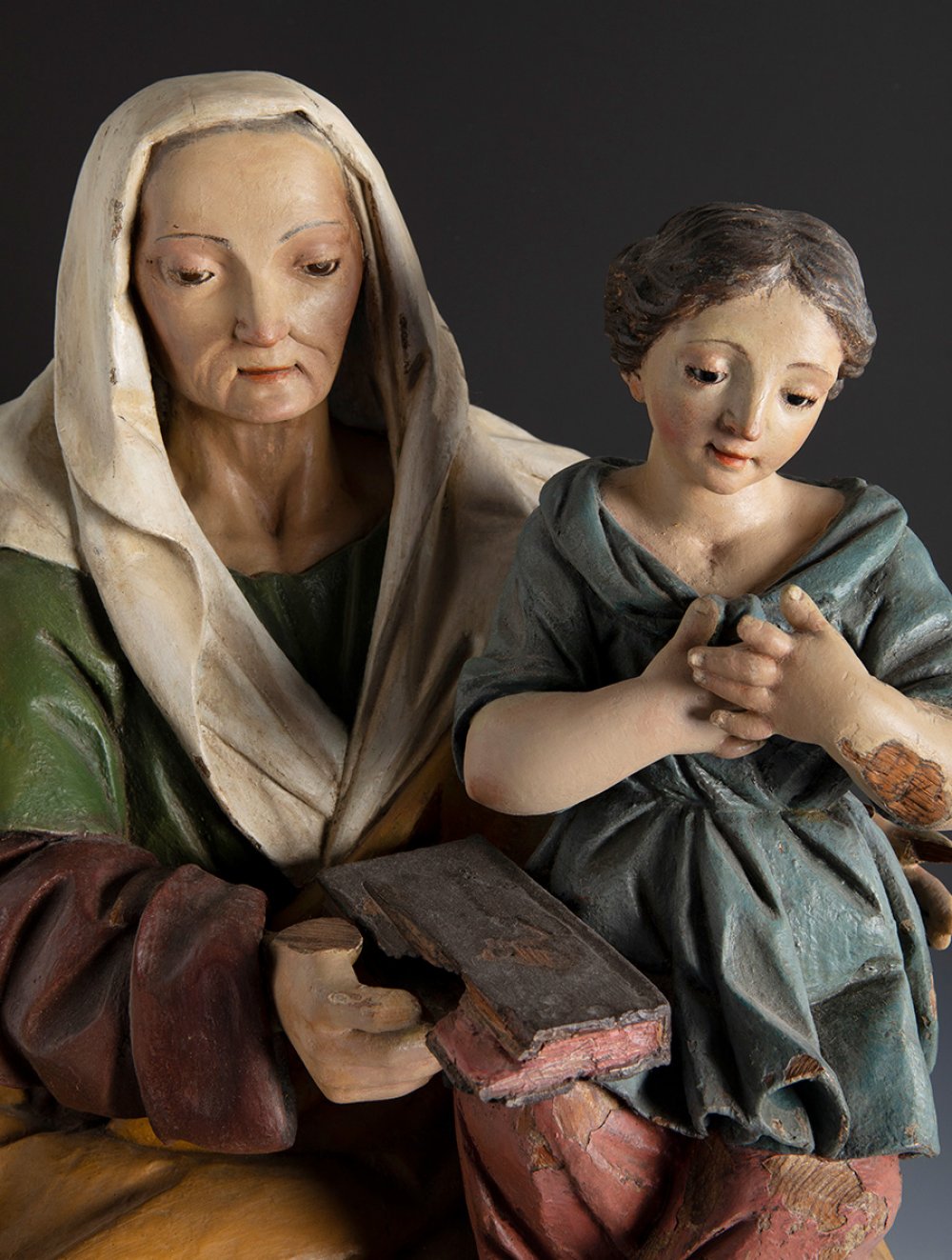 Spanish school, 18th century."Saint Anne and the Virgin".Polychrome wood carving.Measurements: 83 - Image 5 of 5