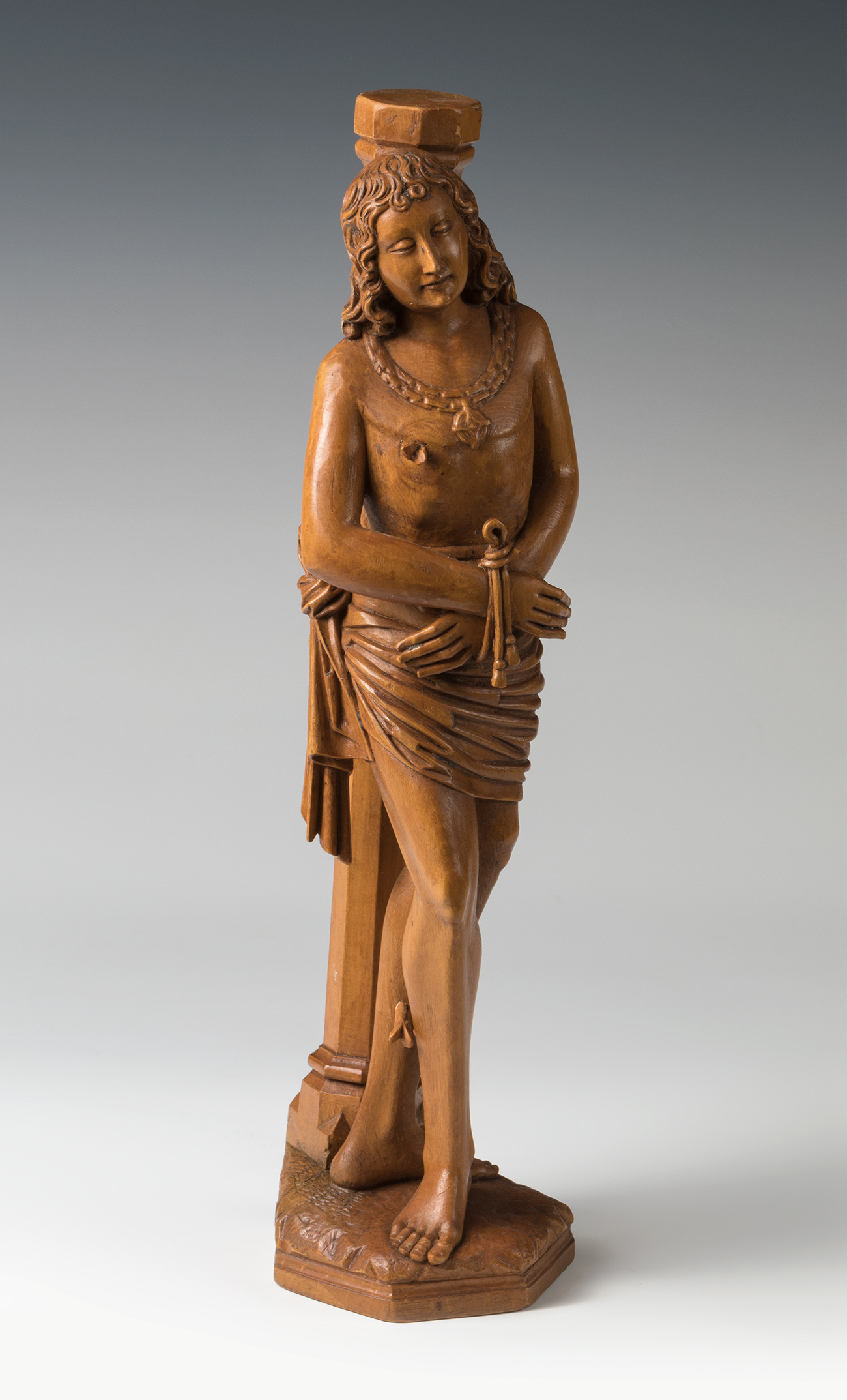 Gothic work; German school; 15th century."Saint Sebastian".Carved boxwood.Presents restorations.