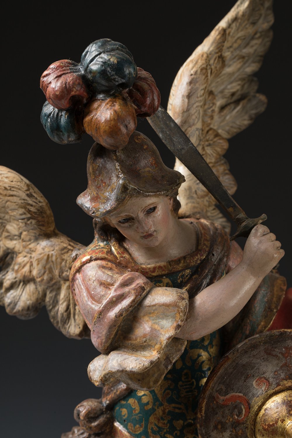 Spanish master; circa 1700."Saint Michael the Archangel".Carved and polychromed wood.Slight lack - Image 4 of 7