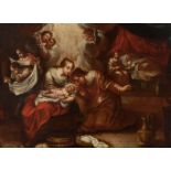 Catalan or Mallorcan school; circa 1700."The Birth of the Virgin.Oil on panel.It has important