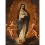 PEDRO ANASTASIO BOCANEGRA (Granada, 1638 - 1689)."Immaculate Conception.Oil on canvas.Enclosed is
