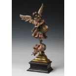 Spanish master; circa 1700."Saint Michael the Archangel".Carved and polychromed wood.Slight lack