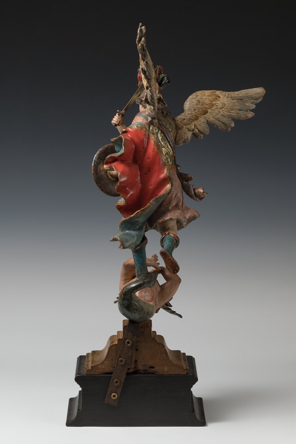 Spanish master; circa 1700."Saint Michael the Archangel".Carved and polychromed wood.Slight lack - Image 3 of 7