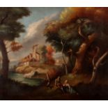 Flemish school, 18th century."Landscape with figures".Oil on canvas.Measurements: 58 x 67 cm. 72 x