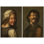 Italian school of the 18th century, following Dutch models of the 17th century."Pair of