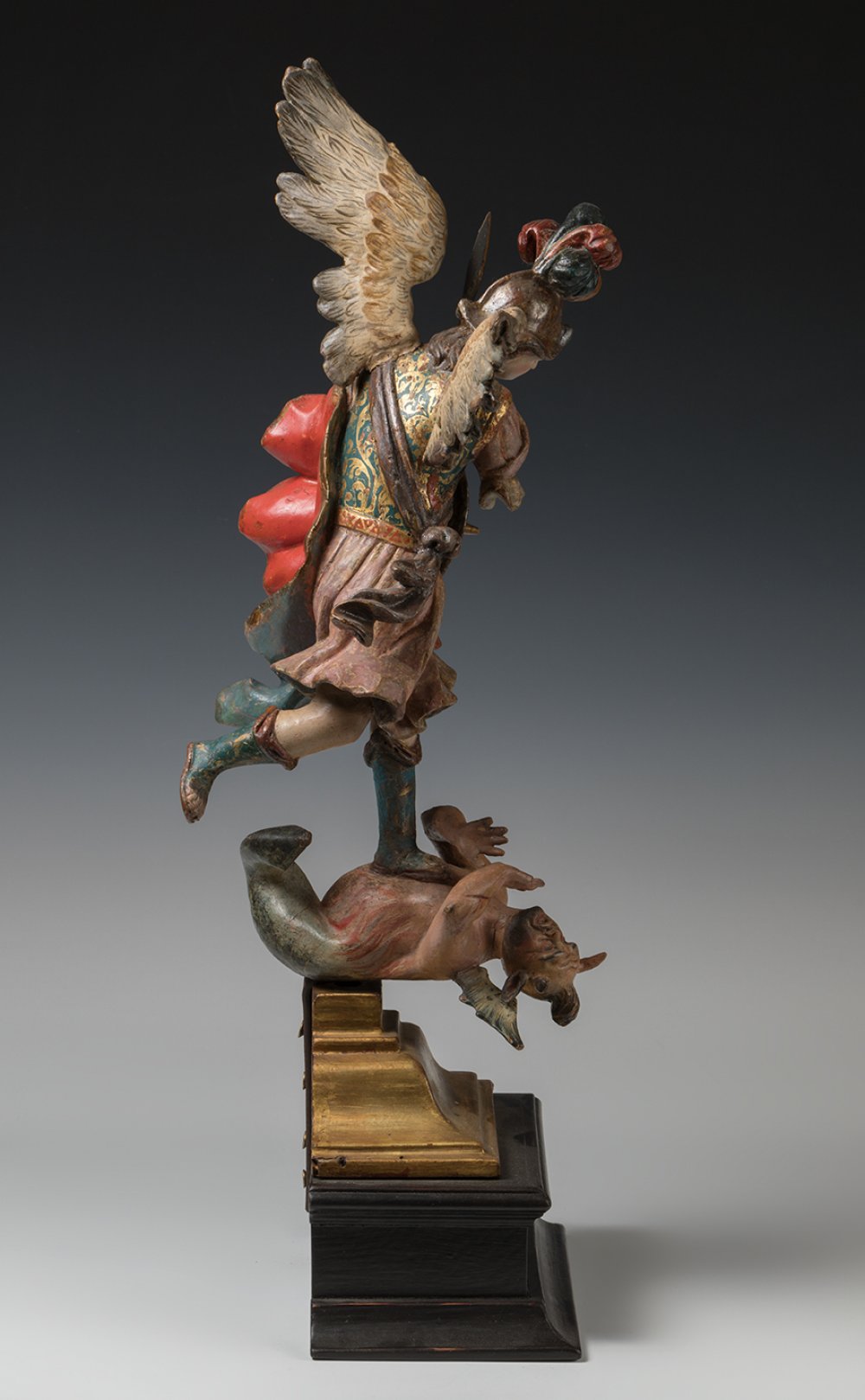 Spanish master; circa 1700."Saint Michael the Archangel".Carved and polychromed wood.Slight lack - Image 5 of 7