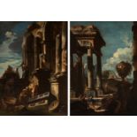 ANDREA LOCATELLI (Rome ,1695-1741)"Caprices of ruins".Oil on canvas. Re-drawn.Enclosed report of Don