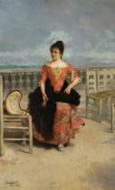 LUIS JIMÉNEZ ARANDA (Seville, 1845 - Pontoise, France, 1928)."Portrait of a Lady by the Seine,