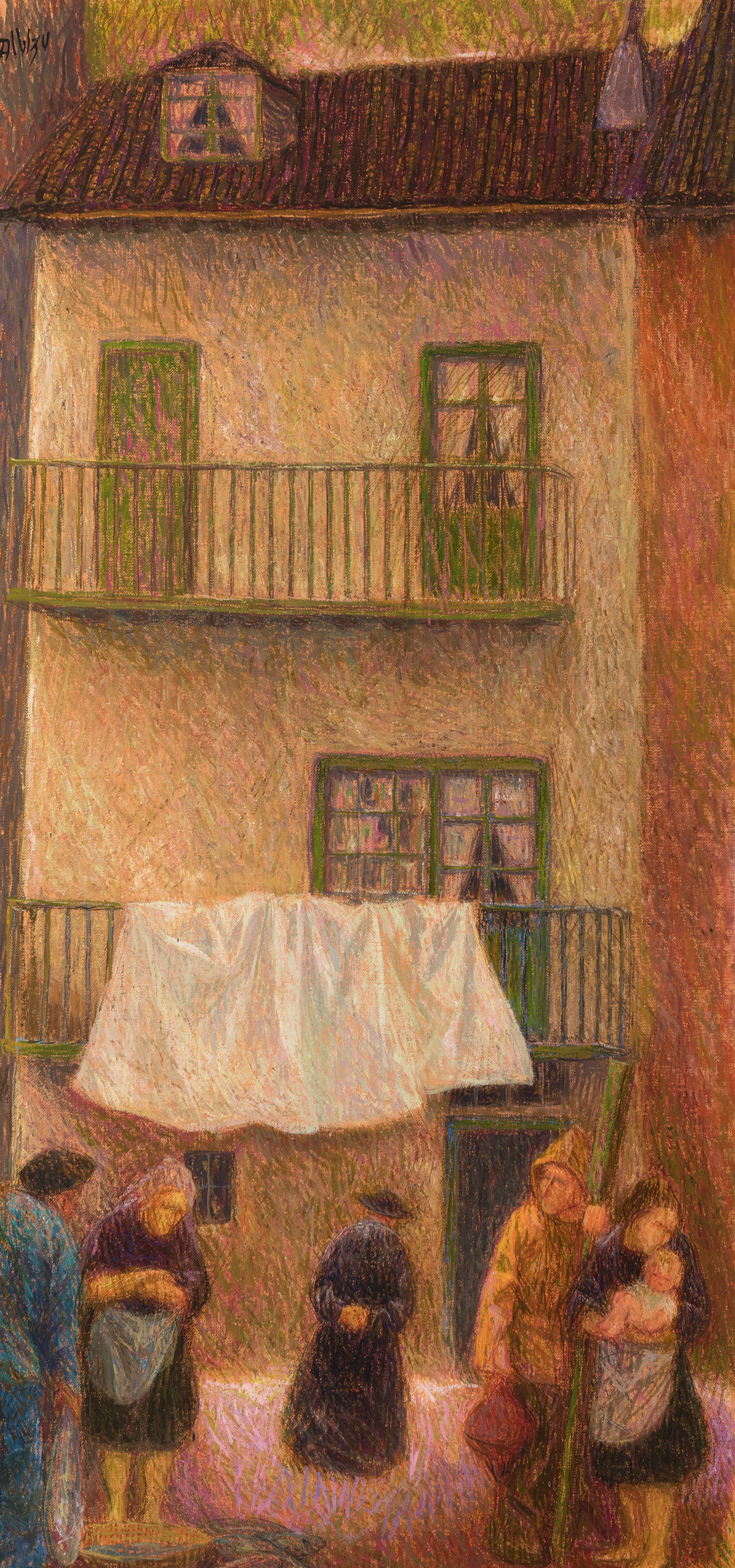 ENRIQUE ALBIZU (Valencia, 1926 - Fuenterrabía, 2014) ."Village scene".Oil on canvas.Signed in the