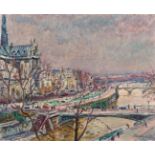 JOSEP AMAT PAGÈS (Barcelona, 1901 - 1991)."View of Paris".Oil on canvas.Signed in the lower right