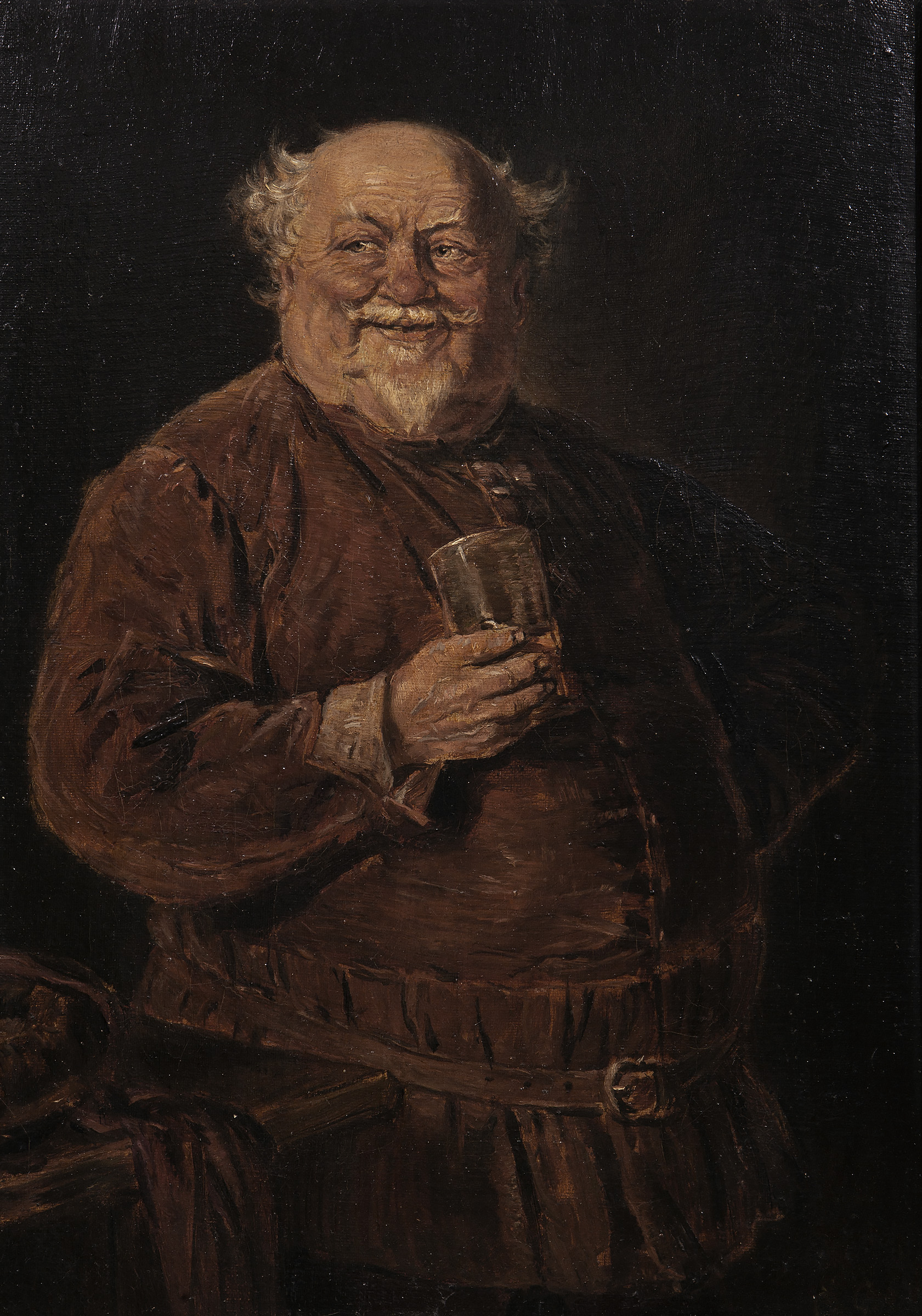 EDUARD THEODOR GRÜTZNER (1846 - 1925. Munich, Germany)."Falstaff drinking wine".Oil on canvas.Signed