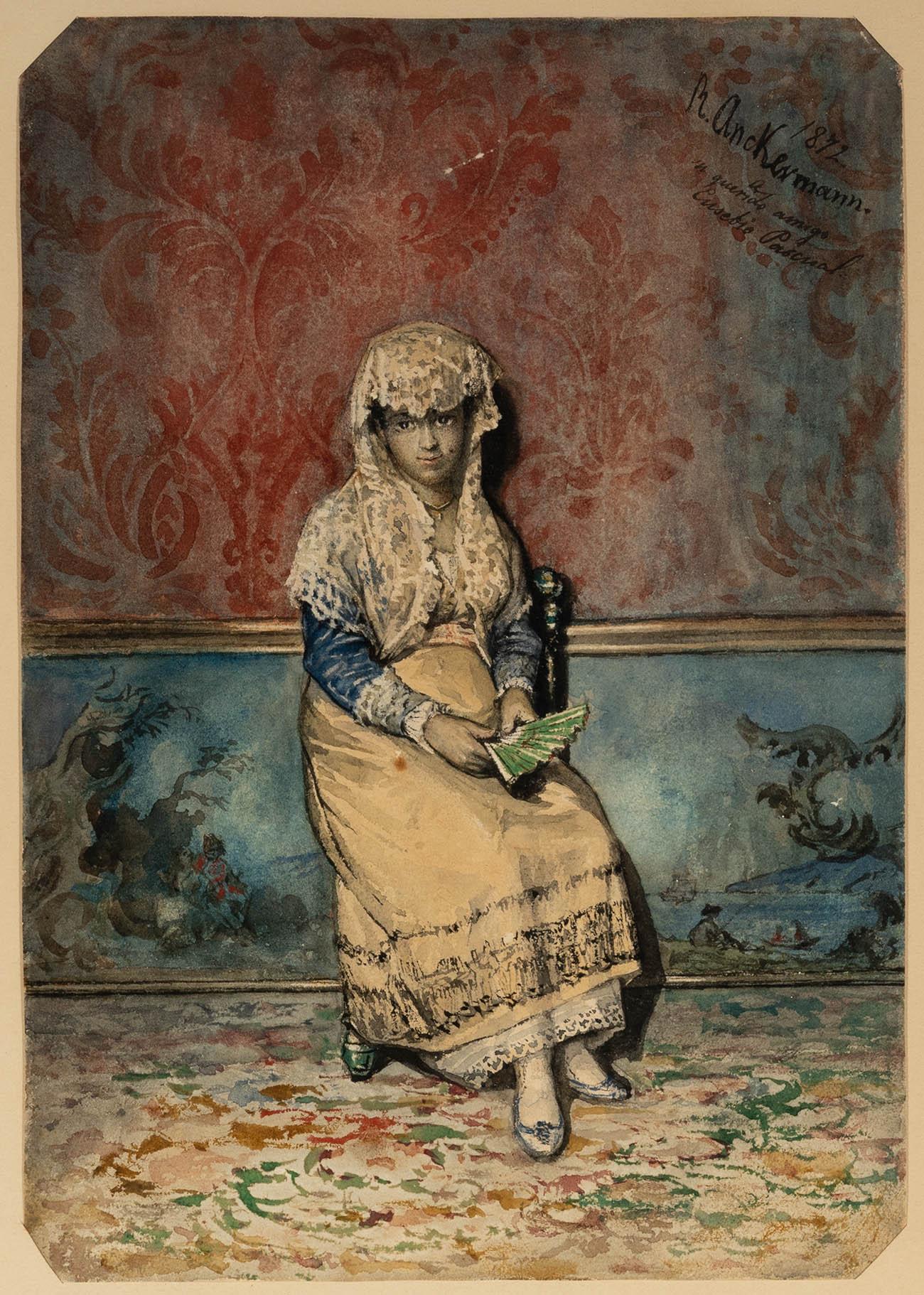 RICARDO ANCKERMANN RIERA (Palma de Mallorca, 1842 - 1907).Girl.1872.Watercolour on paper.Signed,