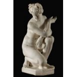 FRATELLI ROMANELLI. Italy, 19th century."Crouching Aphrodite", Florence.White marble.Signed and