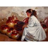 JUAN GONZÁLEZ ALACREU (Burriana, Castellón, 1937)."Clay seller".Oil on canvas.Signed in the lower