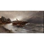 JOSÉ NAVARRO LLORENS (Valencia, 1867 - 1923)."Shipwreck".Oil on canvas.Signed in the lower left