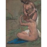 JULIO GONZÁLEZ PELLICER (Barcelona, 1876 - Arcueil, France, 1942)."Deux baigneuses, 1921.Pastel on