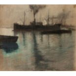 PEDRO RIBERA (Spain, 1867- 1932)."Marina, Ostend".Pastel on paper adhered to canvas.Signed,