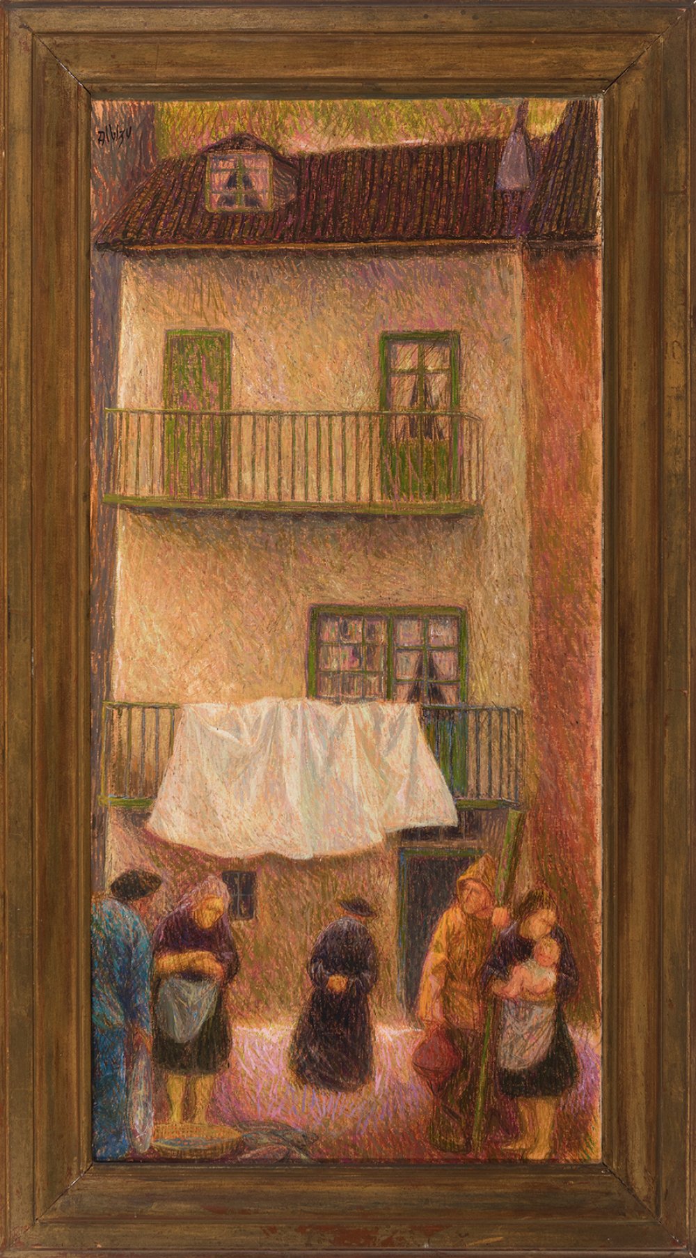ENRIQUE ALBIZU (Valencia, 1926 - Fuenterrabía, 2014) ."Village scene".Oil on canvas.Signed in the - Image 4 of 4