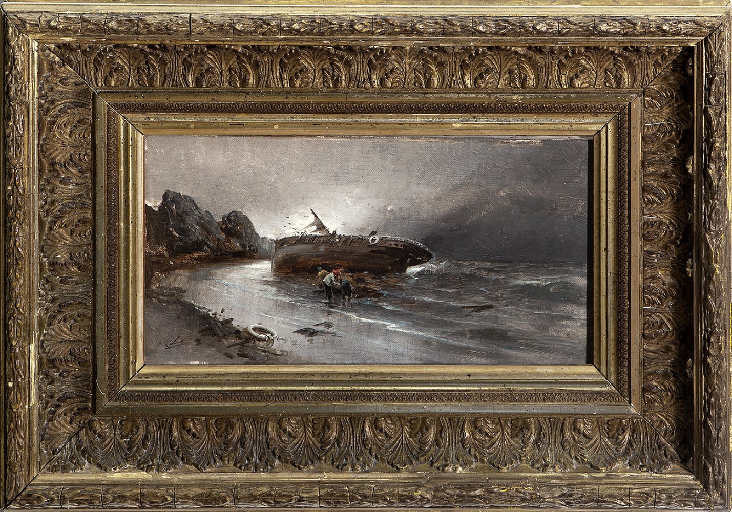 JOSÉ NAVARRO LLORENS (Valencia, 1867 - 1923)."Shipwreck".Oil on canvas.Signed in the lower left - Image 4 of 5