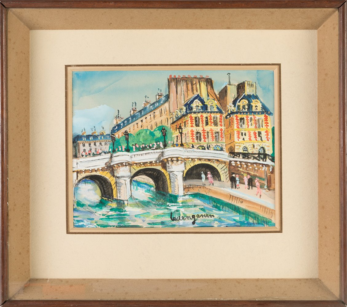 LUCIEN GENIN (Rouen, 1894 - Paris 1953)."Pont des Orfèvres".Watercolour and charcoal on paper.Signed - Image 3 of 3