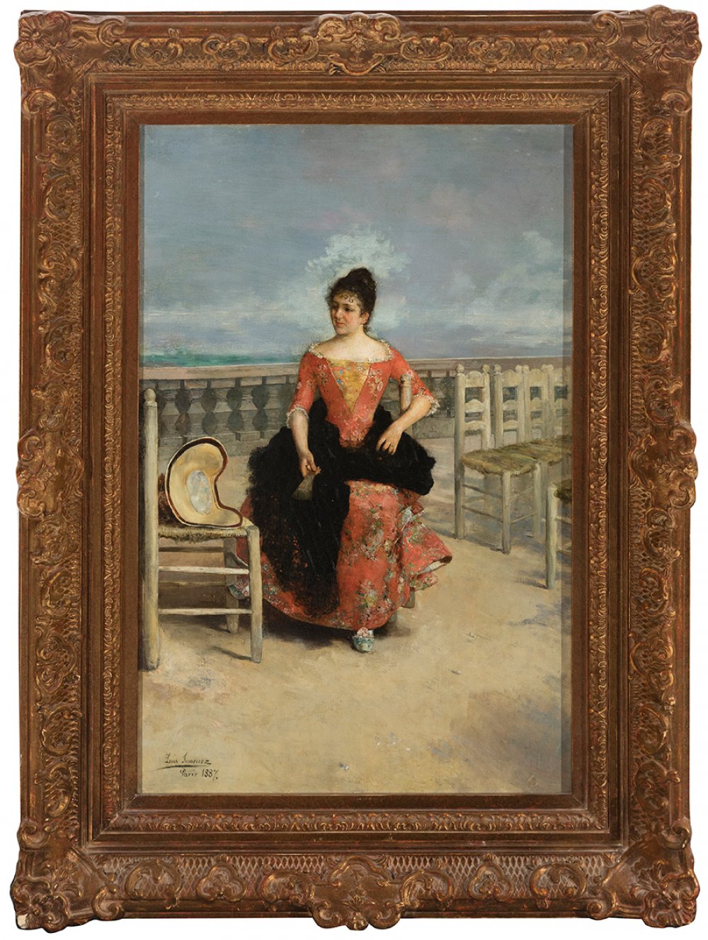 LUIS JIMÉNEZ ARANDA (Seville, 1845 - Pontoise, France, 1928)."Portrait of a Lady by the Seine, - Image 3 of 4
