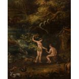 French school, late 19th century."Adam and Eve".Oil on canvas.It presents slight faults on the