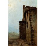 MODEST URGELL INGLADA (Barcelona, 1839 - 1919)."Landscape with a House".Oil on panel.Signed in the