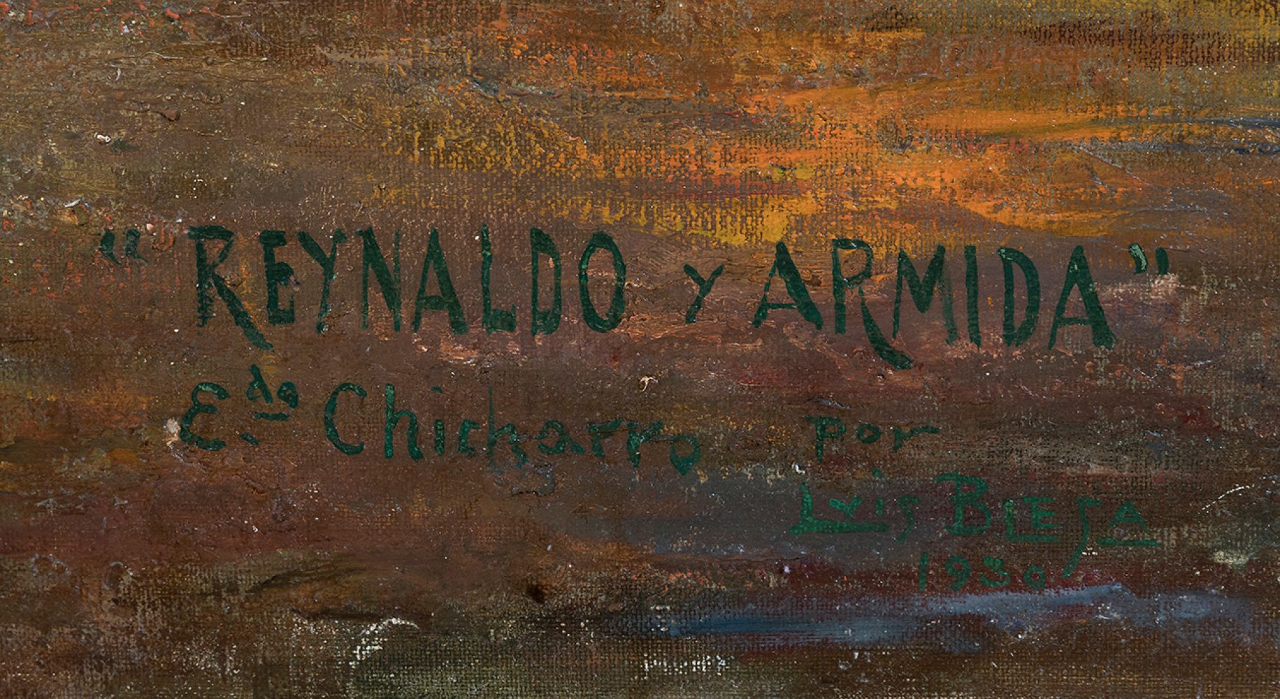 LUIS BLESA Y PRATS (Valencia, 1875-ca. 1934)"Reynaldo and Armida".Oil on canvas. Triptych.It has a - Image 3 of 7