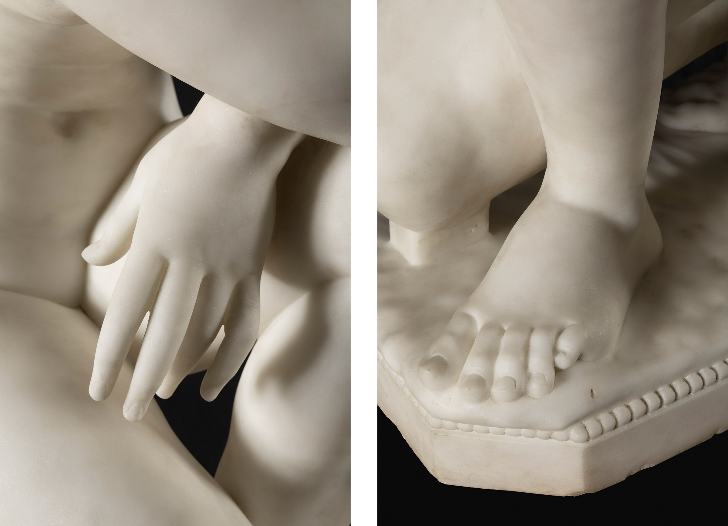 FRATELLI ROMANELLI. Italy, 19th century."Crouching Aphrodite", Florence.White marble.Signed and - Image 7 of 7
