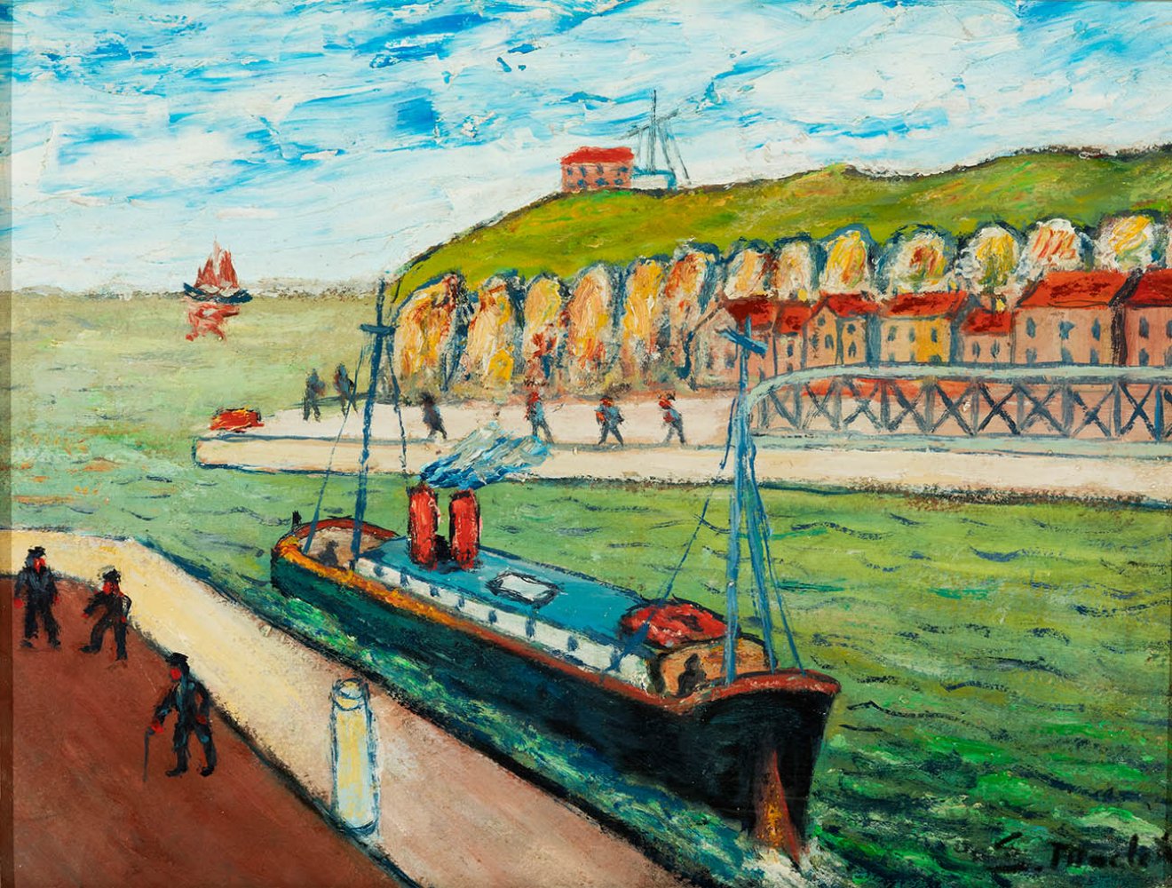 ELISÉE MACLET (Lyons-en-Santerre, 1881 - Paris 1962)."Boat on the Normandy Coast".Oil on cardboard.