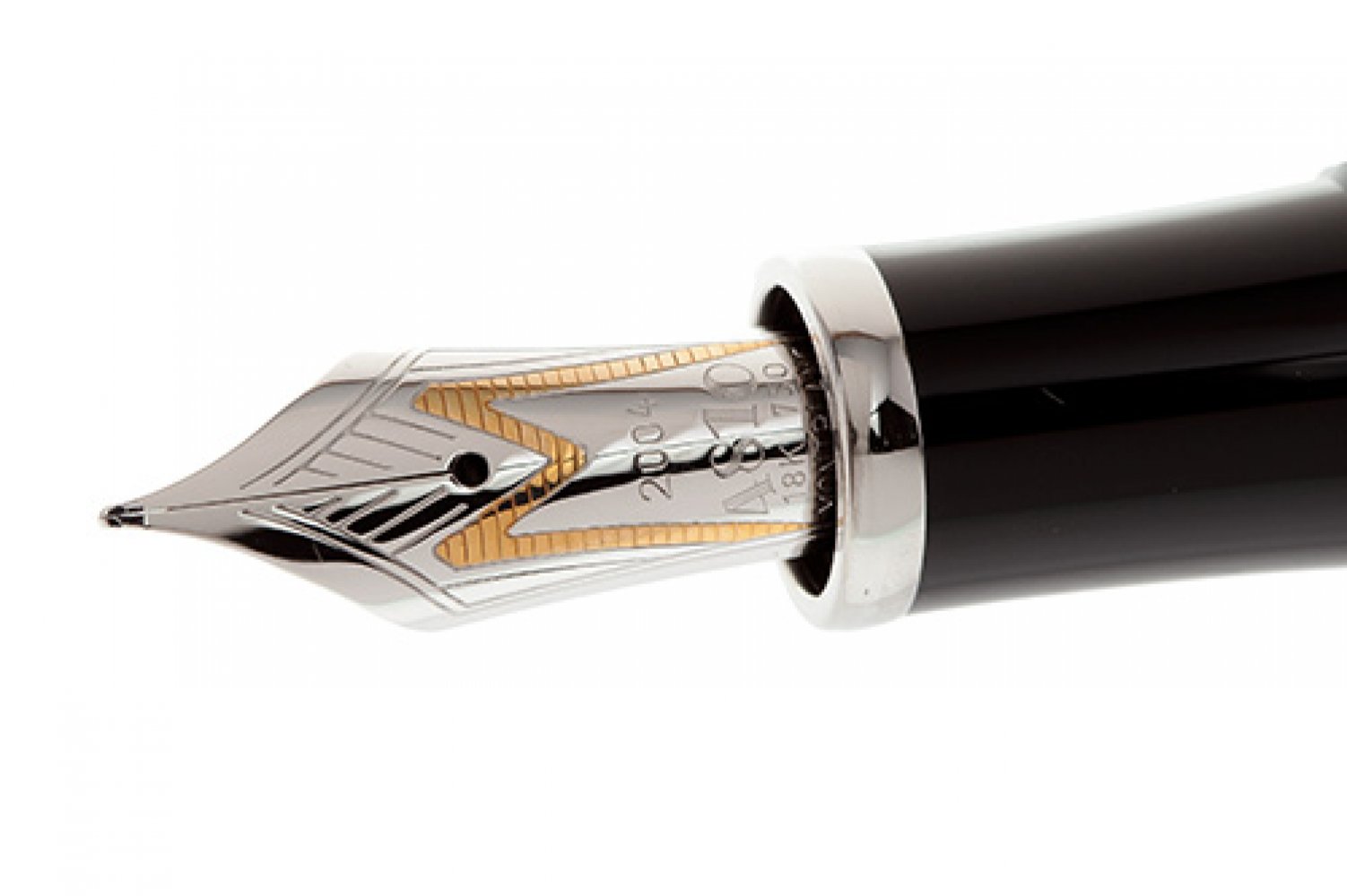 MONTBLANC "J.P. MORGAN" FOUNTAIN PEN.Barrel of silver and carbon fibre.Two-tone 18 Kts. gold nib. - Image 2 of 3