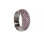 Ring in 18 kt white gold, bathed in ruthenium, with the front studded with small pink sapphires,