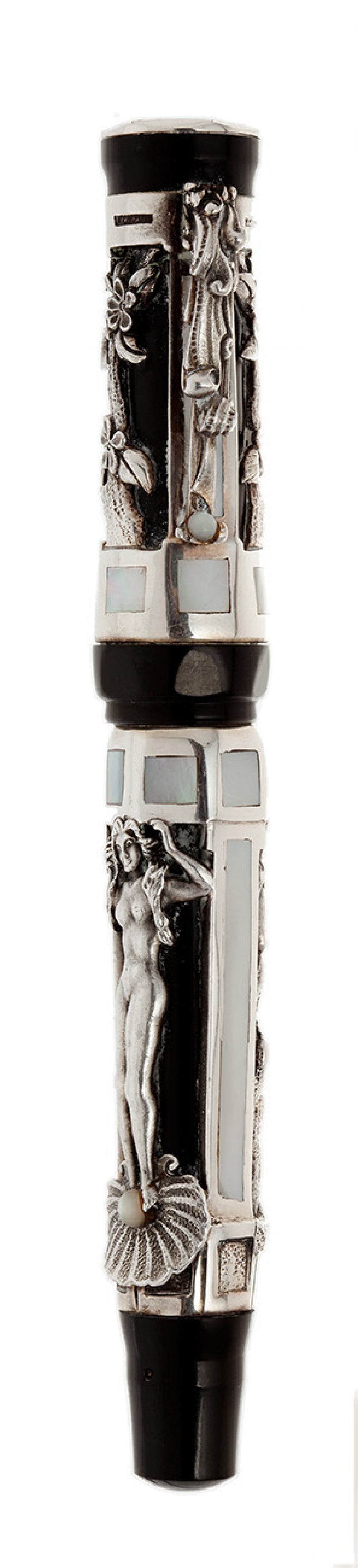 MONTEGRAPPA FOUNTAIN PEN, APHRODITE LIMITED EDITION.Barrel in black ebonite and sterling silver.