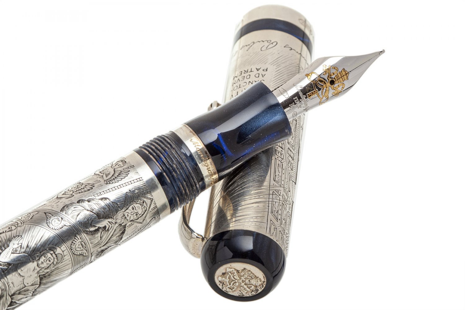 MONTEGRAPPA FOUNTAIN PEN "VATICAN PAPAL", 2000.Barrel in embossed silver and blue resin.Limited - Image 6 of 6